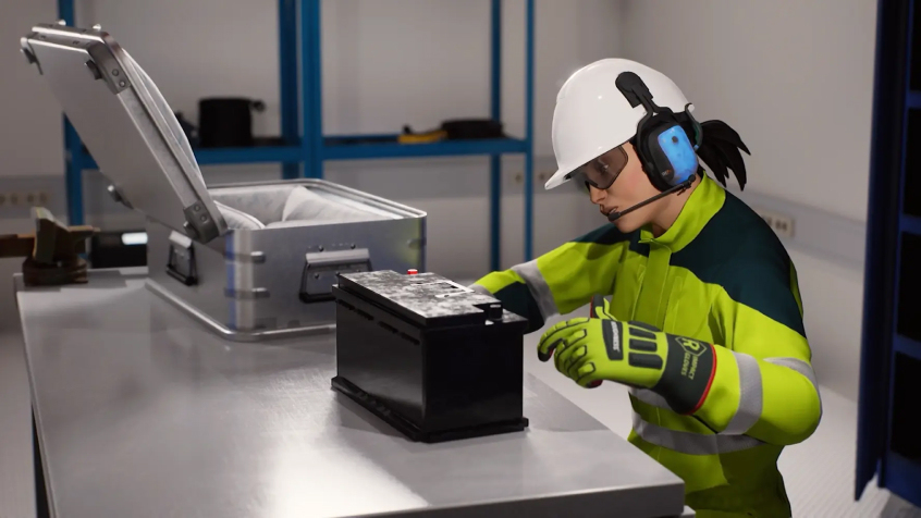 Kvinne ser pa batteri